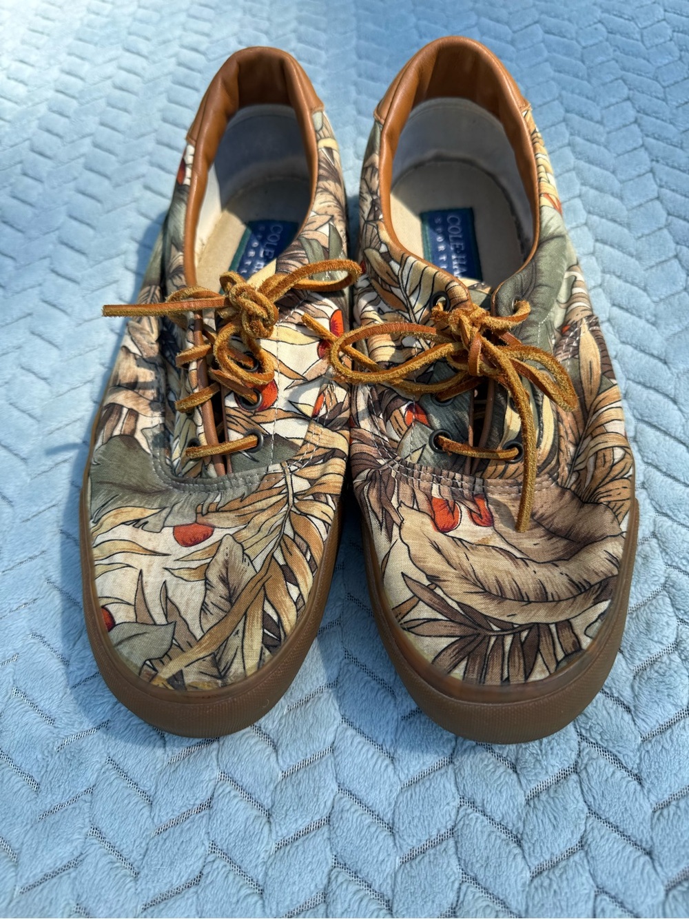 VTG 90s Cole Haan Sporting Canvas Deck Shoes Tropical Print 10.5 M Made in Korea